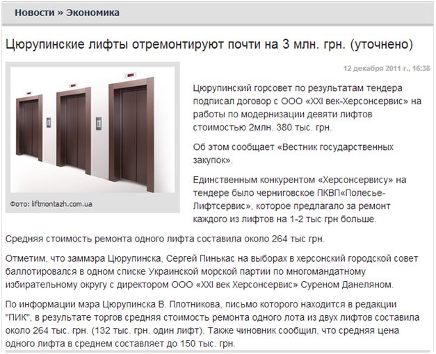 Тонкости запуска лифтов в Цюрупинске